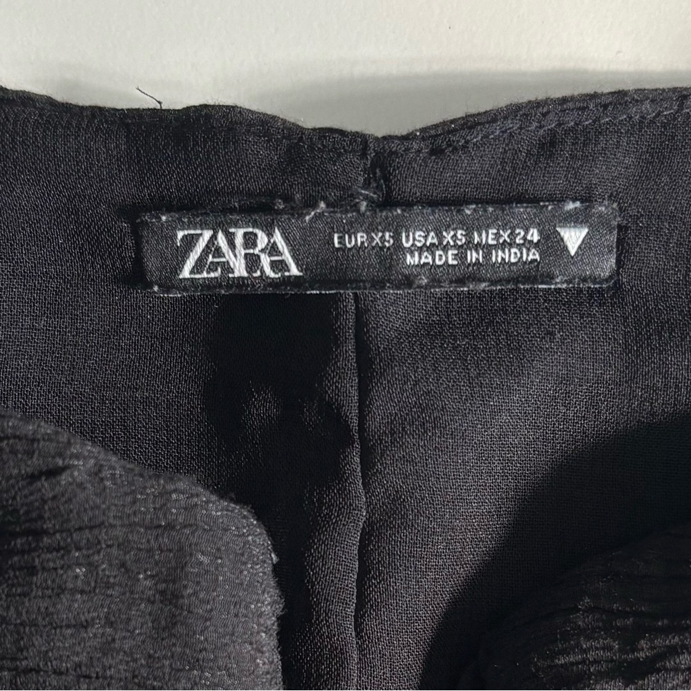 Zara tulle rushed Black Long Sleeve Top with ties XS - Picture 5 of 13